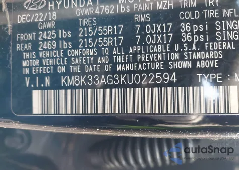 2019 Hyundai Kona Ev Limited z USA, uszkodzony, nr VIN KM8K33AG3KU022594